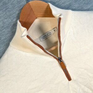 Collars & Co Sweater Mens M Cream Cotton Cashmere 1/4 Zip Office Business NEW